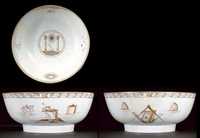 Qianlong Two graduating famille rose Masonic punch bowls